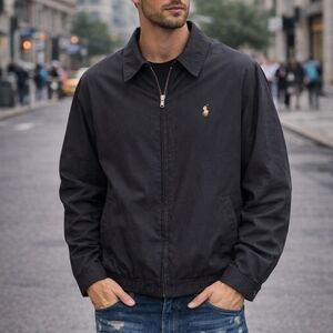 Polo Ralph Lauren Harrington Jacket Mens Large Black Full Zip Cotton Classic Log